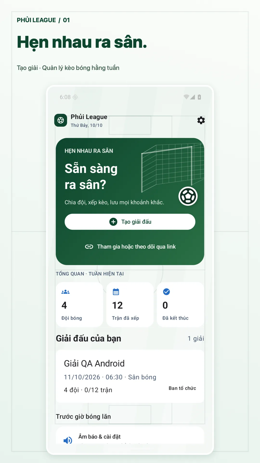 Phủi League · android · Hẹn nhau ra sân