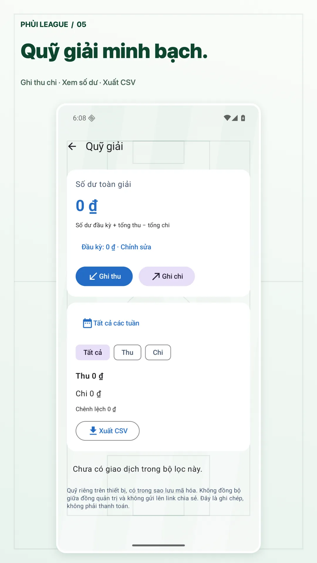 Phủi League · android · Quỹ giải riêng tư