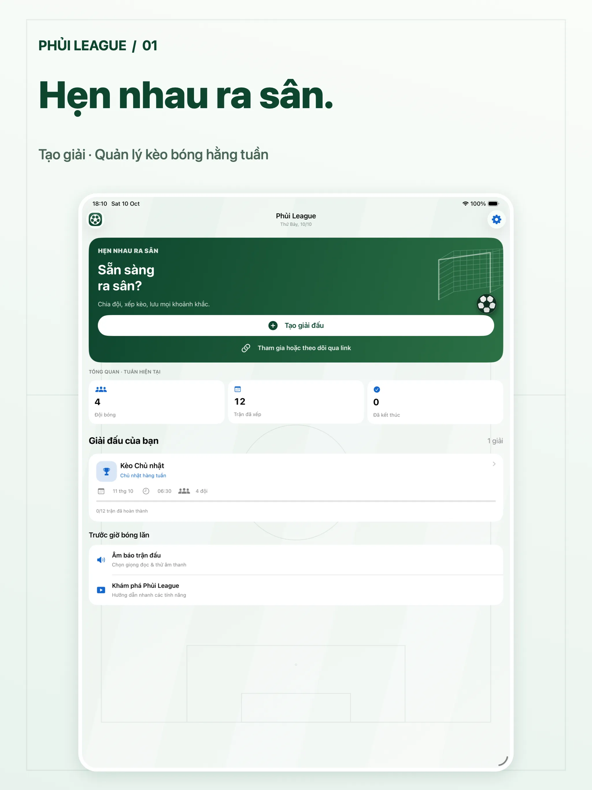 Phủi League · ipad · Hẹn nhau ra sân