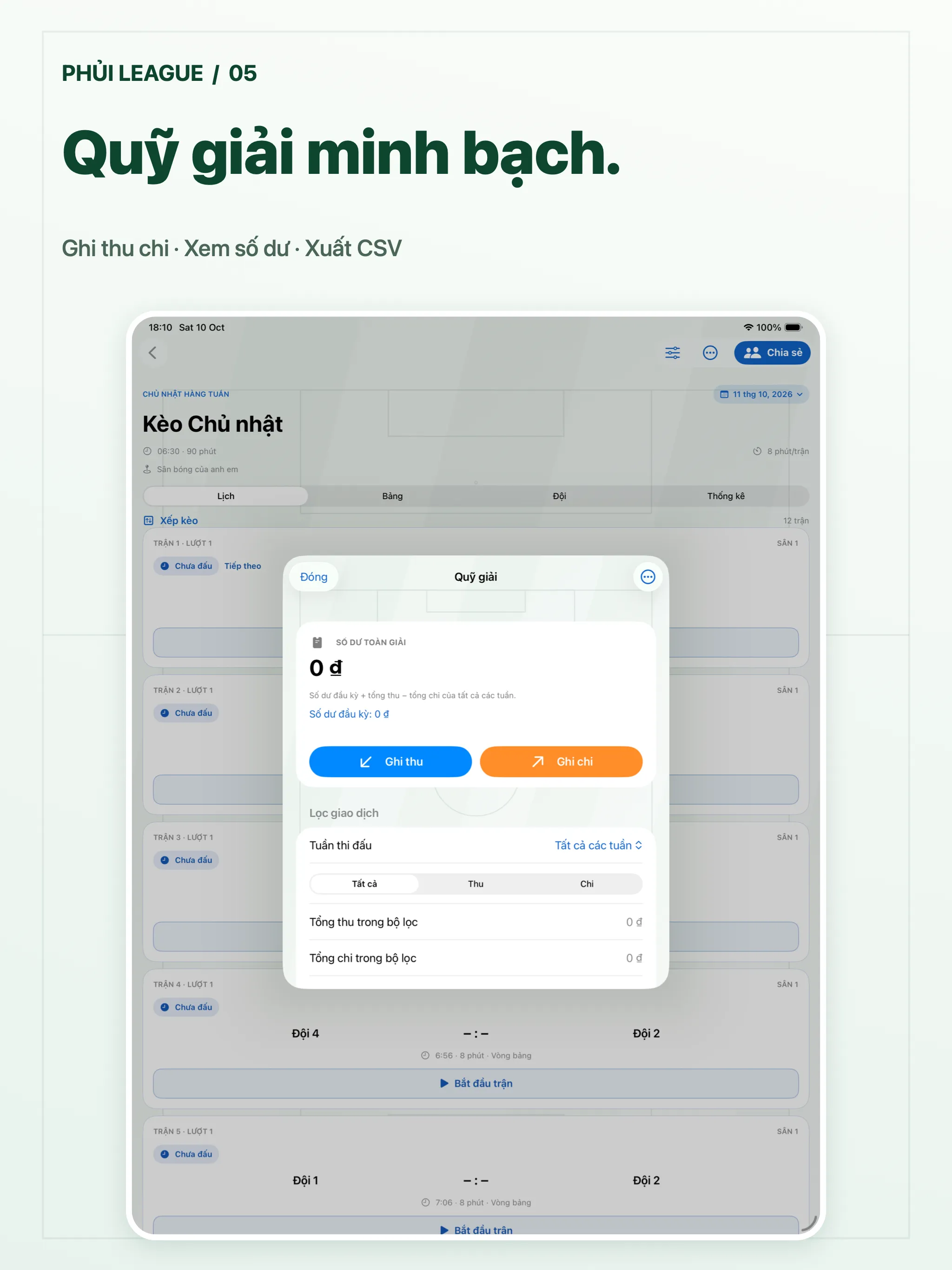 Phủi League · ipad · Quỹ giải riêng tư
