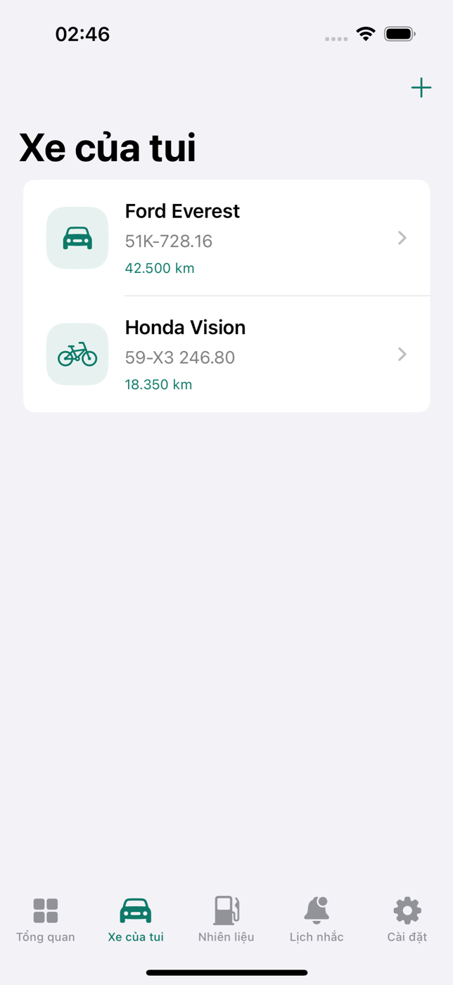 Honda Vision and Ford Everest vehicle list in Xe Cua Tui
